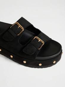 Solezae Damen Plateau-Sandalen mit Doppelschnalle, Kork-Fußbett und dicker Sohle