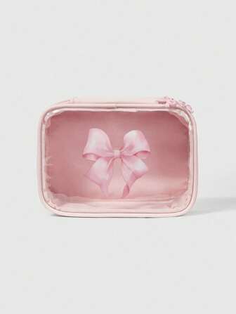 Kawaii Süße, transparente Patchwork-Kulturtasche mit Schleifen-Muster, quadratische Form