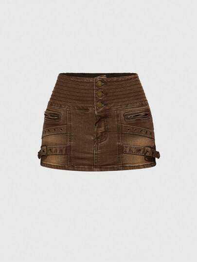 Hippie Mini-jupe en jean délavé style Y2K, taille basse