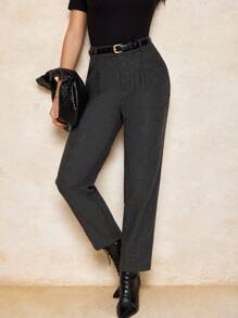 House of One 高腰弹力后背修身锥形长裤女秋季格纹裤休闲优雅女装正装裤女商务休闲裤女士休闲裤灰色正装裤格兰格子裤秋季女装旧款办公室服装女秋季服装商务职业女性商务休闲女装