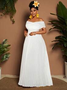 SHEIN Tall CURVE Váy ôm sát cơ thể cổ chữ V dáng chữ A tối giản thanh lịch dành cho nữ, chi tiết xếp nếp, màu mơ, thích hợp cho bữa sáng muộn, sinh nhật, kỳ nghỉ xuân/hè/thu hoặc hẹn hò - trắng - Xem 4