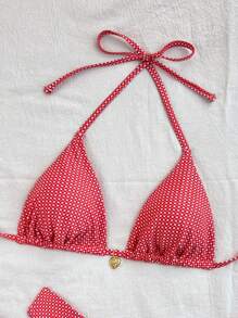 SHEIN Set de 2 bikinis a cuadros con corte alto y nudo lateral, traje de baño de mujer para vacaciones en la playa