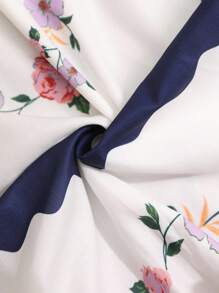 Vivid Eden 女式花卉印花V领撞色边长袖连衣裙 - 彩色 - 查看 7