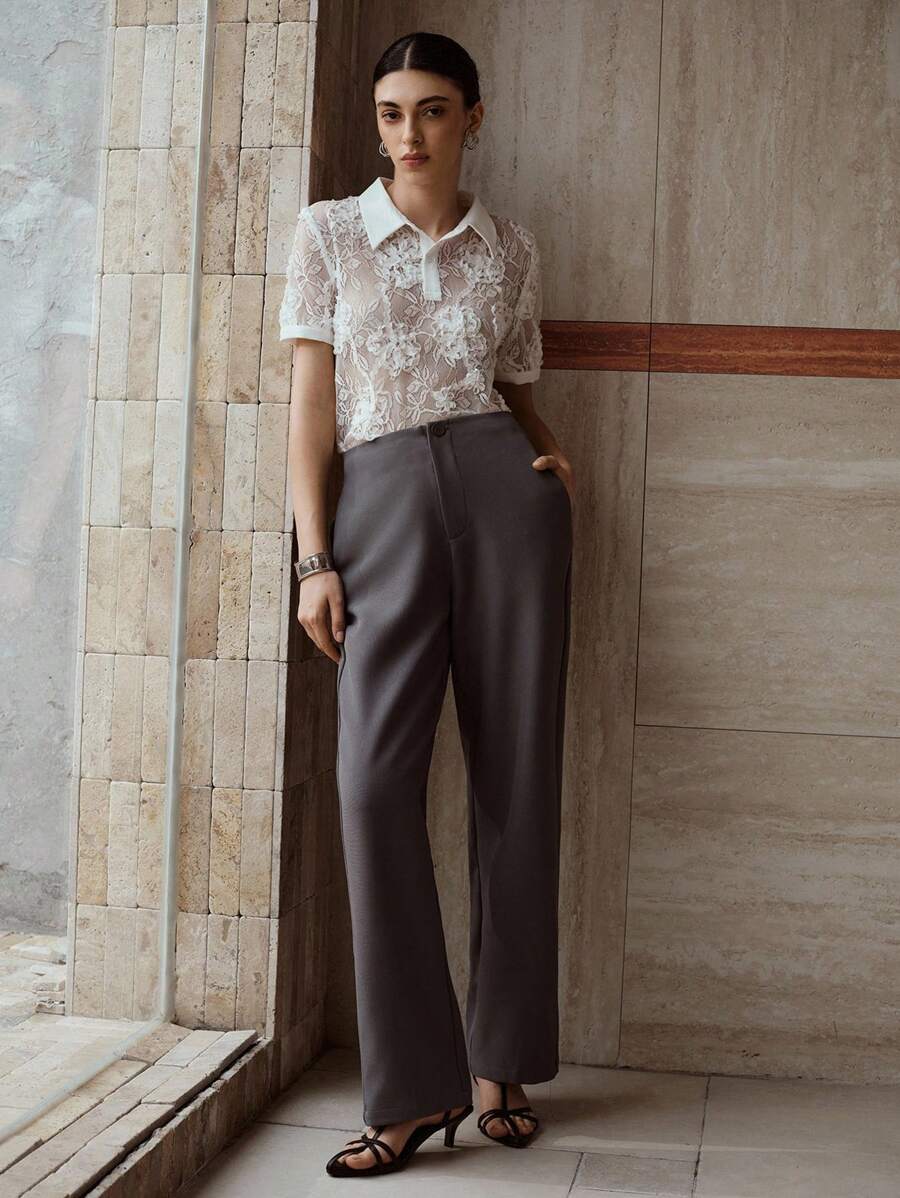 MOTF PREMIUM Pantalones rectos con bolsillos en ángulo - Gris - Ver 1