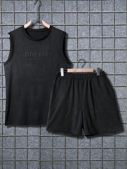SHEIN Manfinity Dauomo 2pcs Men's Casual Sleeveless Top And Loose Shorts Set