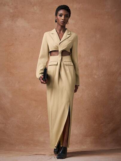 Zivah 20  Early Autumn New Arrival Elegant Twist Front High Waist Cutout Split Pocket Blazer Dress, Suitable For Birthday Party, Casual Outing, Vacation, Streetwear, Business Commute