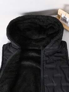 男童无袖连帽棉质背心，时尚保暖，适合秋冬 - 黑色 - 查看 3