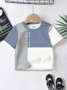 3 件装年轻男孩休闲酷炫拼色拼接图案 T 恤，舒适短袖 T 恤，适合春夏季 - 彩色 - 查看 8