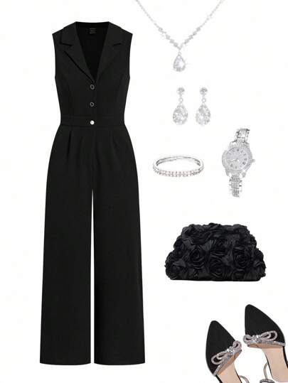 Ellevyn Women's Elegant Lapel Collar Jumpsuit, Suitable For Outings, Shopping, Dates And Multiple Occasions Fall Women Clothes 