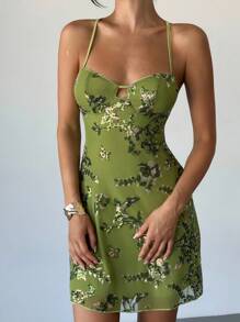 Firerie Váy ngắn ôm sát hở lưng khoét sâu bằng vải sequin xanh lá cây dành cho nữ mùa hè, dự tiệc, khách dự tiệc cưới, lễ hội âm nhạc - màu xanh lá - Xem 8