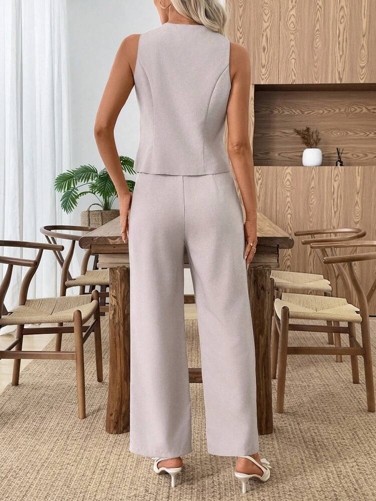 Women's Solid Color Single-Breasted Vest And Pants Casual Suit Set Fall Clothes Fall Dresses For Women Fall Outfits Women Autumn Clothes Fall Outfits Autumn Winter Clothes For Women Winter Teacher Outfits For Women Oing Out Tops Women Business Casual Woman Usiness Casual Outfits Women Usiness Casual Outfits Women Country Country Outfits Women Old Money Basic Teacher Outfits For Women Oing Out Tops Women Back To School Fall Women Clothes