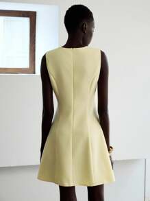 Lumivelle Women's Elegant Sleeveless V-Neck Waisted Mini Dress, Summer Butter Yellow Dress A Line Dress Mod Dress Yellow Mini Dress Back To School Teacher Outfits Modest