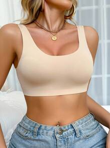 New Plus Size Sleeveless Wireless Breathable Seamless Bralette, Anti-Sag - Apricot - View 5