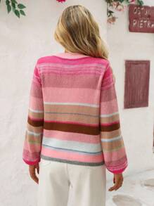 Vivid Eden Cárdigan delgado con rayas de colores para mujer, otoño/invierno - Multicolor - Ver 2