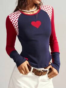 Bohemela Autumn/Winter Boho Casual Knit Patchwork Slim Fit Round Neck Long Sleeve Women T-Shirt,Fall Tops