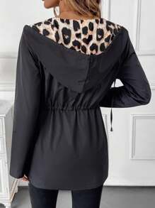 SHEIN Clasi 秋冬女款双面豹纹抽绳腰连帽常规版型夹克 - 彩色 - 查看 2