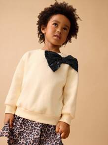 Maija Kids Maija Kids Young Girl Sequin Bow Decor Round Neck Sweatshirt,In Fall/Winter - White - View 1