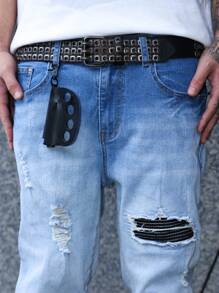 Manfinity EMRG 男式浅蓝色做旧贴布弹力紧身牛仔裤 - 淺色水洗藍 - 查看 4