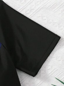 SHEIN Einteiliger Badeanzug für Teenager Mädchen mit gestrickter Einsatz-Platzierung und Kontrastfarbe - Blau - Übersicht 6