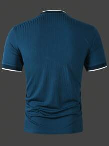 Manfinity Homme Camiseta de cuello redondo de hombre con ribetes de contraste