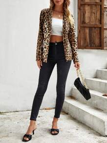 SHEIN Clasi Leopard Print Lapel Neck Single Button Blazer In Fall/Winter - Multicolor - View 5
