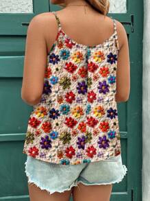 SHEIN Clasi طقم توب كاميسول مقاس كبير بطبعة زهور وملمس بارز، كاجوال وأنيق، مناسب للصيف وللخروجات - متعدد الألوان - مشاهدة 2