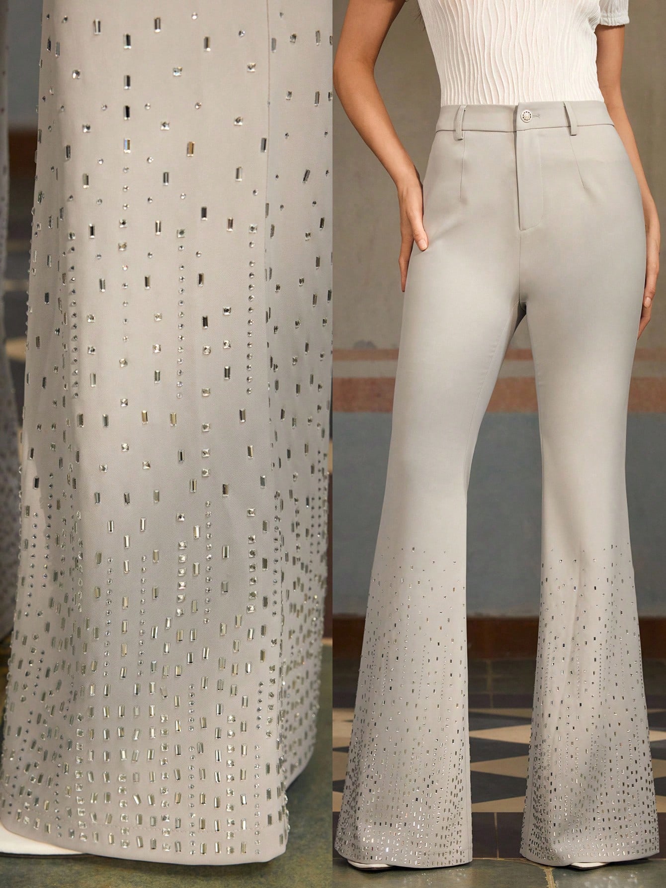 ZEYLAH بنطلون نسائي ذو خصر عالي أنيق بقصة جرس مزين...