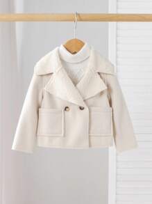 SHEIN Áo khoác giữ nhiệt đa năng thường ngày cho bé gái, thích hợp cho các chuyến đi chơi và mua sắm Áo khoác cho bé gái Áo khoác mùa đông cho bé gái Áo khoác lông cừu cho bé gái Áo khoác cho bé gái Áo khoác mùa thu cho bé gái - Màu be - Xem 7