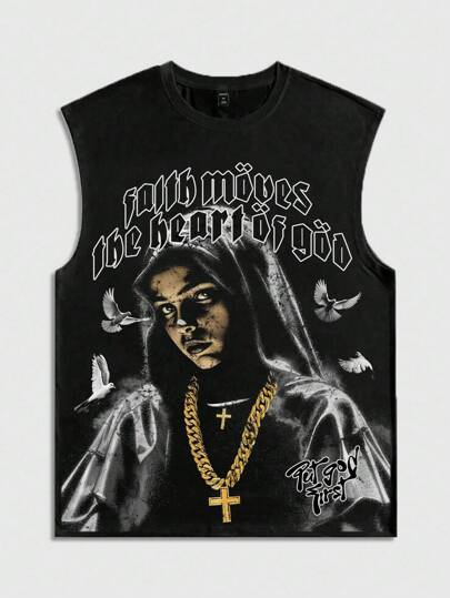 Street Life Men's Portrait Graphic Round Neck Casual Loose Fit Tank Top