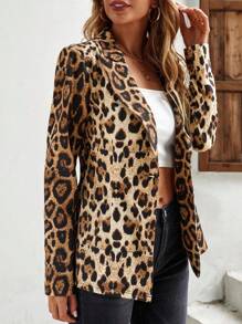 SHEIN Clasi Leopard Print Lapel Neck Single Button Blazer In Fall/Winter - Multicolor - View 3