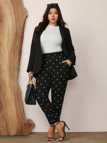 Zelara 大码女式波点印花休闲裤，带口袋和侧开衩，适合假期、新年、女士情人节商务休闲装