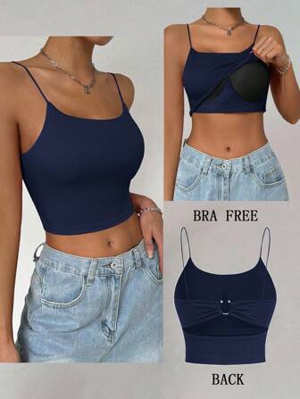 SHEIN PETITE Débardeur court en coton avec boucle métallique pour femmes
