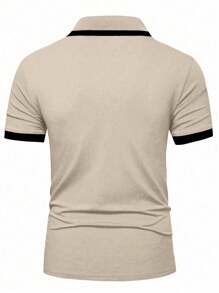 Manfinity Homme 男士夏季休闲撞色边 Polo 衫 男士 Polo 衫 男士休闲上衣 男士服装 男士 Polo 衫 男士高尔夫球衫 - 卡其色 - 查看 2