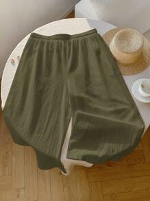 Comfortcana Olive Green Casual Loose Wide Leg Drawstring Pants For Plus Size Women,Fall Clothes For Women - Army Green - View 2