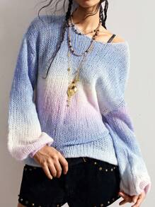 Bohemela 女式渐变色圆领落肩长袖休闲宽松毛衣秋冬款 - 彩色 - 查看 5