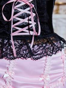 FairyFlirt Coquette 大蝴蝶结浪漫可爱卡哇伊蕾丝褶边女士腰带，黑色和粉色 - 黑色 - 查看 5