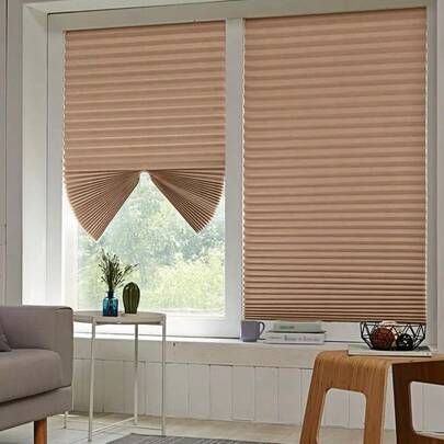 1 pieza Persianas plisadas de tela con filtro de luz, sin herramientas, de tamaño ajustable, persianas temporales para ventanas, sin taladrar, autoadhesivas, fáciles de cortar e instalar, recortar en casa