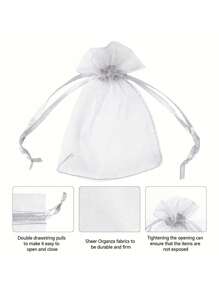 50 pezzi di sacchetti regalo in organza con cordini, perfetti per gioielli, caramelle, matrimoni, feste e confezioni per lo shopping online - Bianco - Visualizzare 4