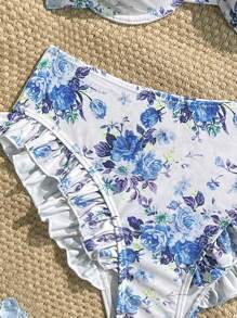 Soleia 2 件女士花卉印花荷叶边比基尼套装，浪漫度假风格 - 彩色 - 查看 4