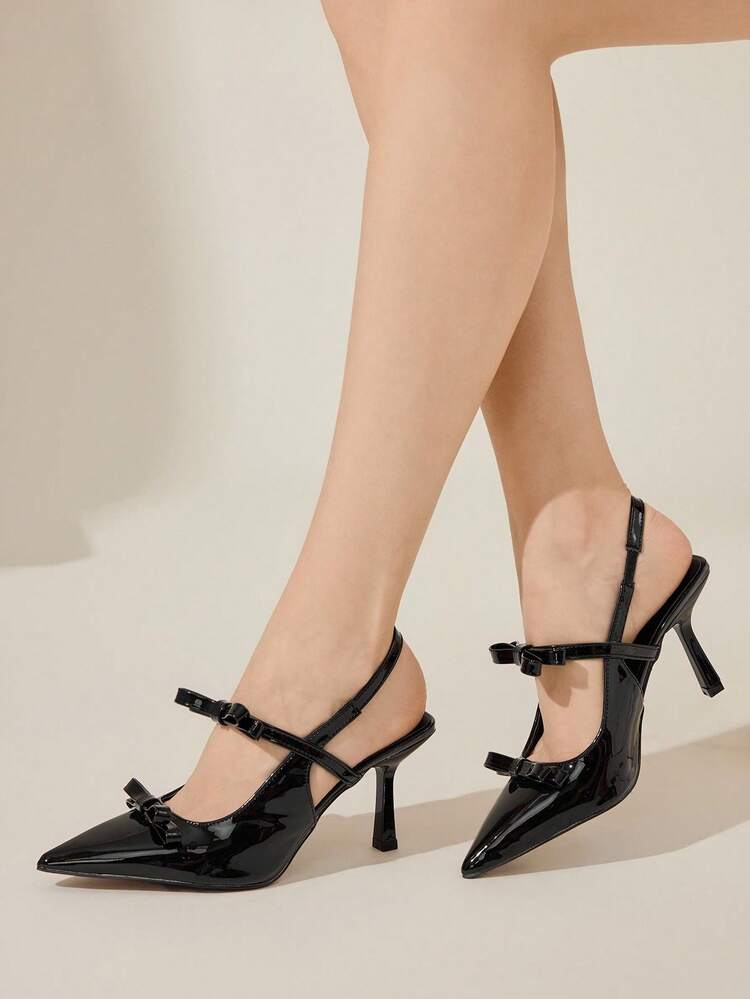 CUCCOO CHICEST 女性用 尖った つま先 パンプス ダブルリボン カットアウトデザイン、エレガントな艶やかな特許革 ハイヒール、通勤、午後のお茶会、デート用に ロマンチックでスタイリッシュ ワインレッド