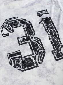 Manfinity Homme Camiseta de manga corta casual de hombre con estampado numérico y efecto tie-dye, para verano