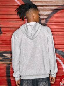 ROMWE MEN Astro Boy X ROMWE Cartoon Graphic Grey Hoodie Sweatshirt, Vintage Cartoon Pattern Versatile Top - Light Grey - View 3