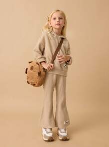 Maija Kids Maija Kids 2pcs/Set Young Girl Casual Hoodie Sweatshirt And Pants Outfit Toddler Girl Flare Pants Set Girls Knit Set Toddler Winter Set Girls Fall Outfit Set Girls Co Ord Set