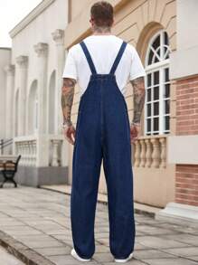 Manfinity Homme Men's American Style High-End Casual Loose Fit Bib Overall Denim Jumpsuit, Versatile For Autumn/Winter - Blue - View 2