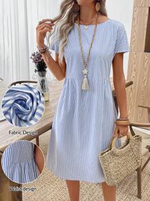 EMERY ROSE Vestido de verano casual de mujer con cuello redondo y rayas