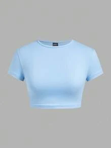 SHEIN BASICS Bộ 4 áo thun nữ cổ tròn tay ngắn màu trơn đơn giản ôm sát - Nhiều màu - Xem 7