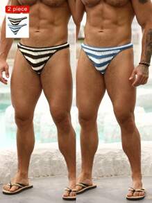 Manfinity Swimmode Men's Vacation Beach Contrast Striped Swim Trunks - Multicolor - View 1