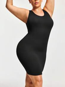 SHAPORA 1pc Plus Size Seamless Comfortable Shaping Slip Dress - Black - View 5