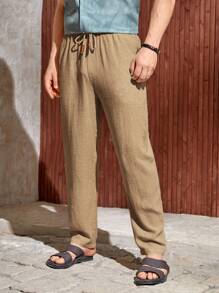 HIMLAND Pantalones con cordón en la cintura para hombre, otoño - Marrón Mocha - Ver 4