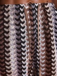 Musera Resort High Rise Tie Waist Patterned Cover Up Trousers Boho Ibiza Cute Sexy Vacation Summer Beach Swimwear Stripe  Spring Holiday - Brown - View 6